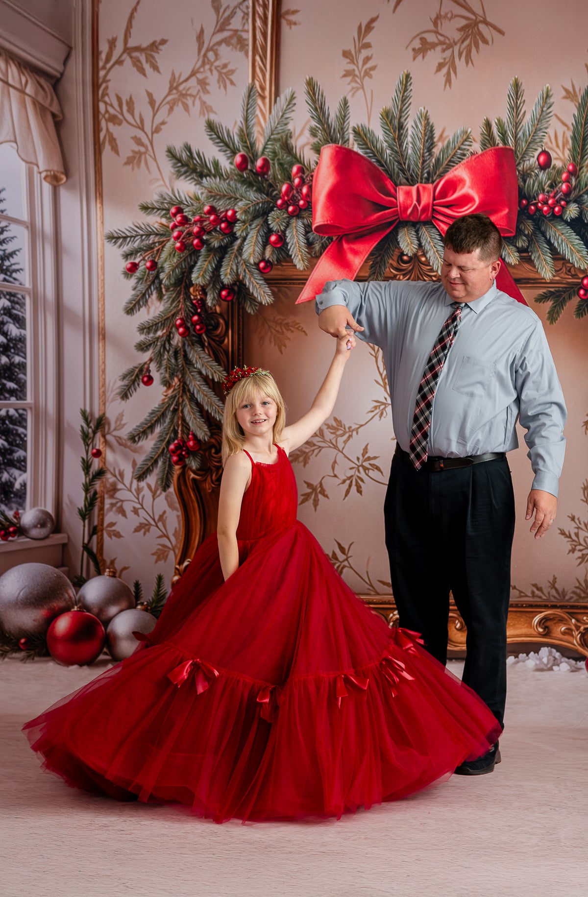 Close-up of handmade bows sewn onto bridal tulle skirt

