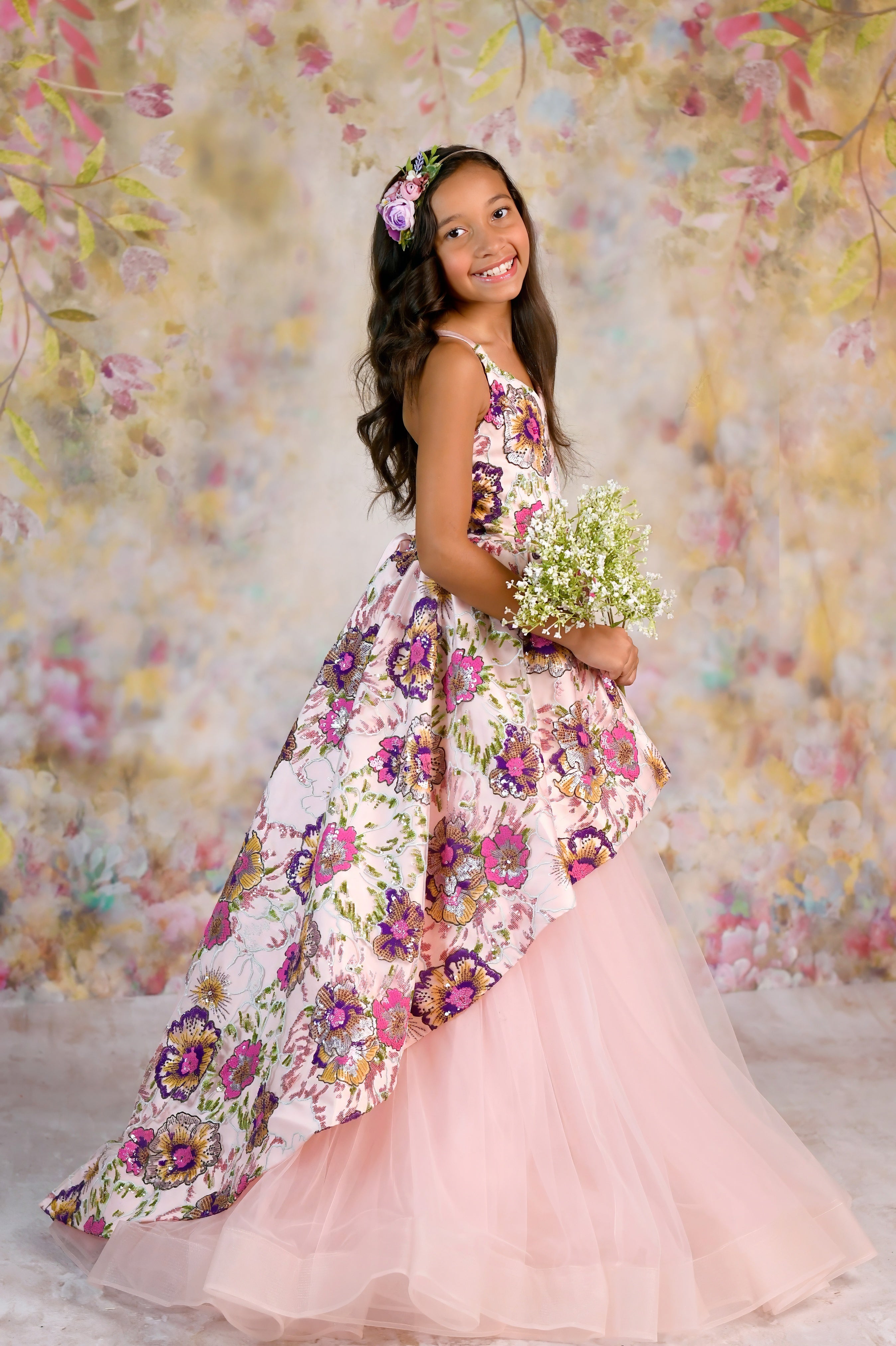 Couture Rental Gown "Colorful Sunset"  -  High Low Length Dress ( 8 Year - Petite 9 Year)