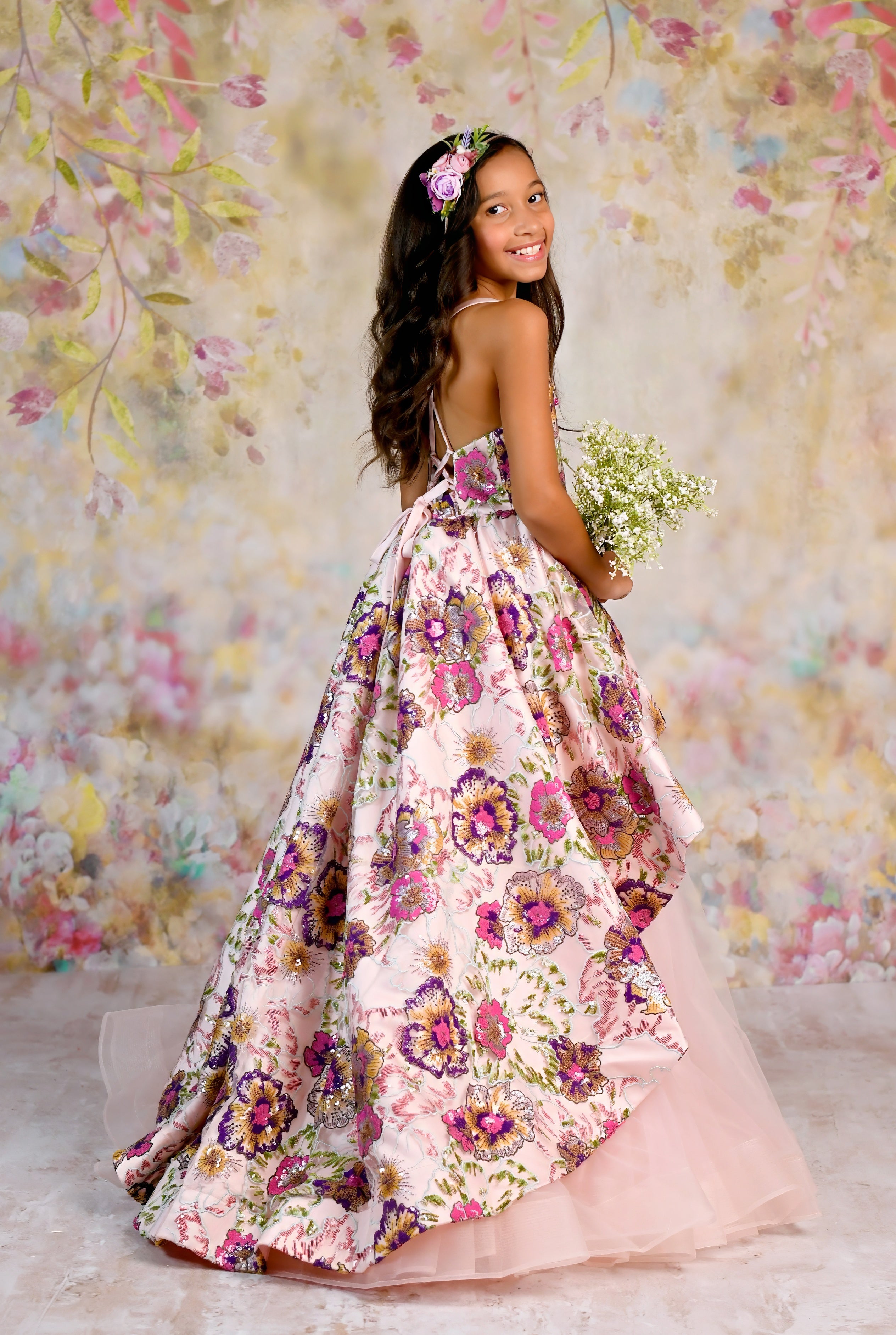 Couture Rental Gown "Colorful Sunset"  -  High Low Length Dress ( 8 Year - Petite 9 Year)