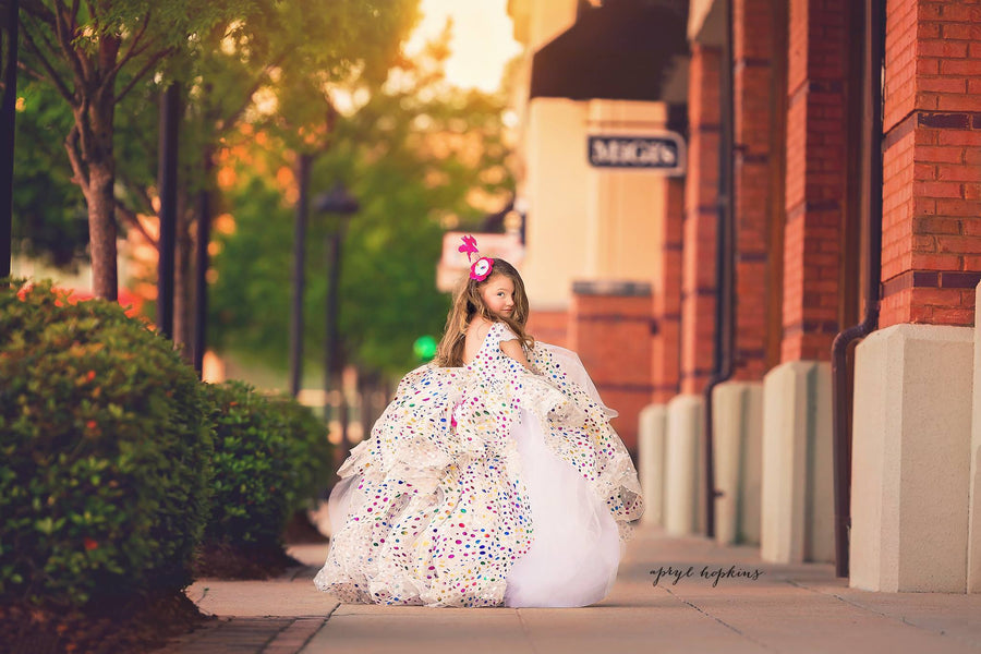 Birthday Confetti Cascade- select your color-  Floor Length Gown  Editorial Dress, Couture Gown, Special Occasion Dress