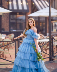 RETIRED RENTAL USED CONDIITON bodice resewn inside AURORA- cloudy blues  (14 year- Adult 2/4)