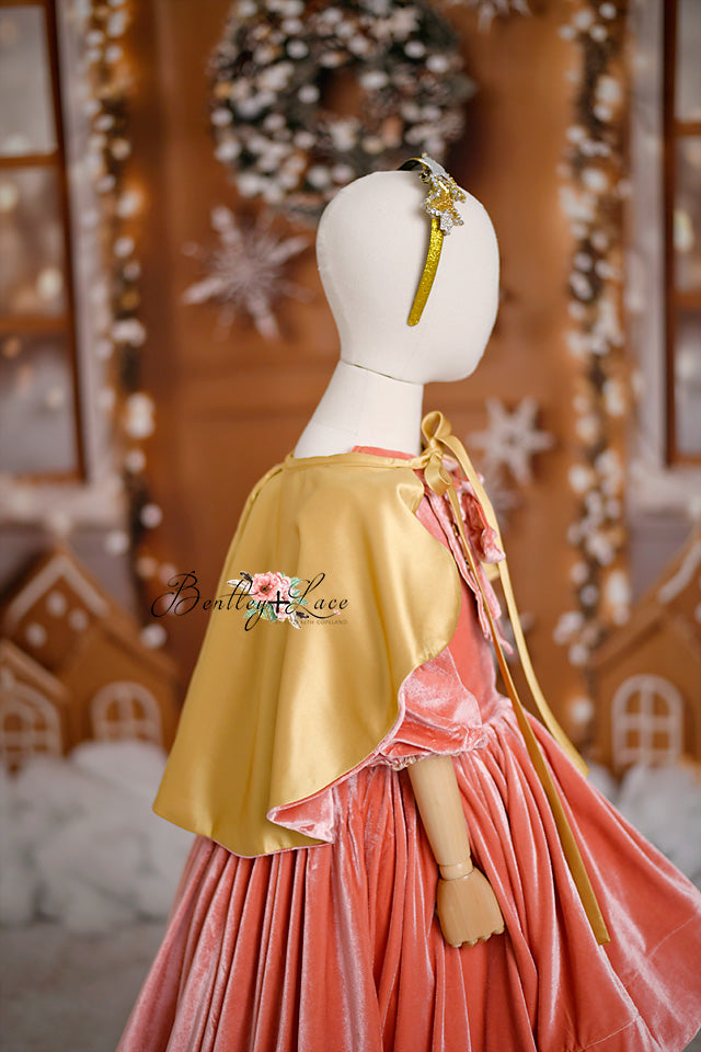 Velvet cape, holiday gowns, dream dress sessions, photography christmas sessions, gowns for photography. children's rental gowns, velvet holiday gown