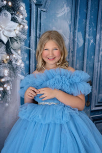 blue gowns, sister dresses, matching dresses, holiday gowns, dream dress sessions, photography christmas sessions, gowns for photography. children's rental gowns, barbie inspired gowns, barbie inspired dress