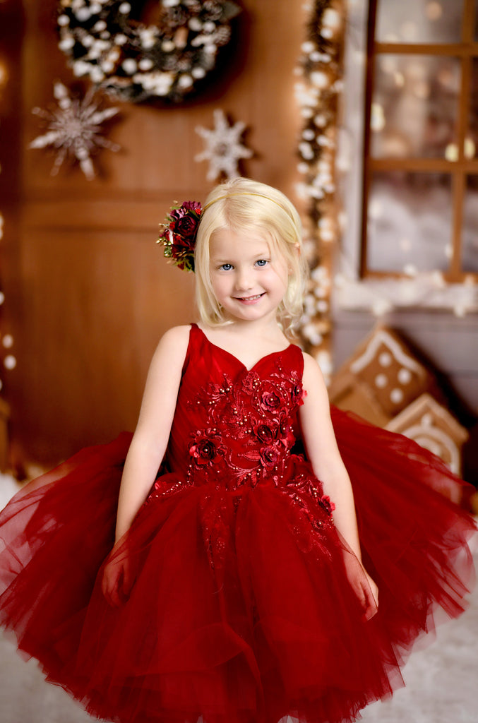"Dillon"  burgundy Petal Length Dress  ( 4 Year - Petite 5 Year)