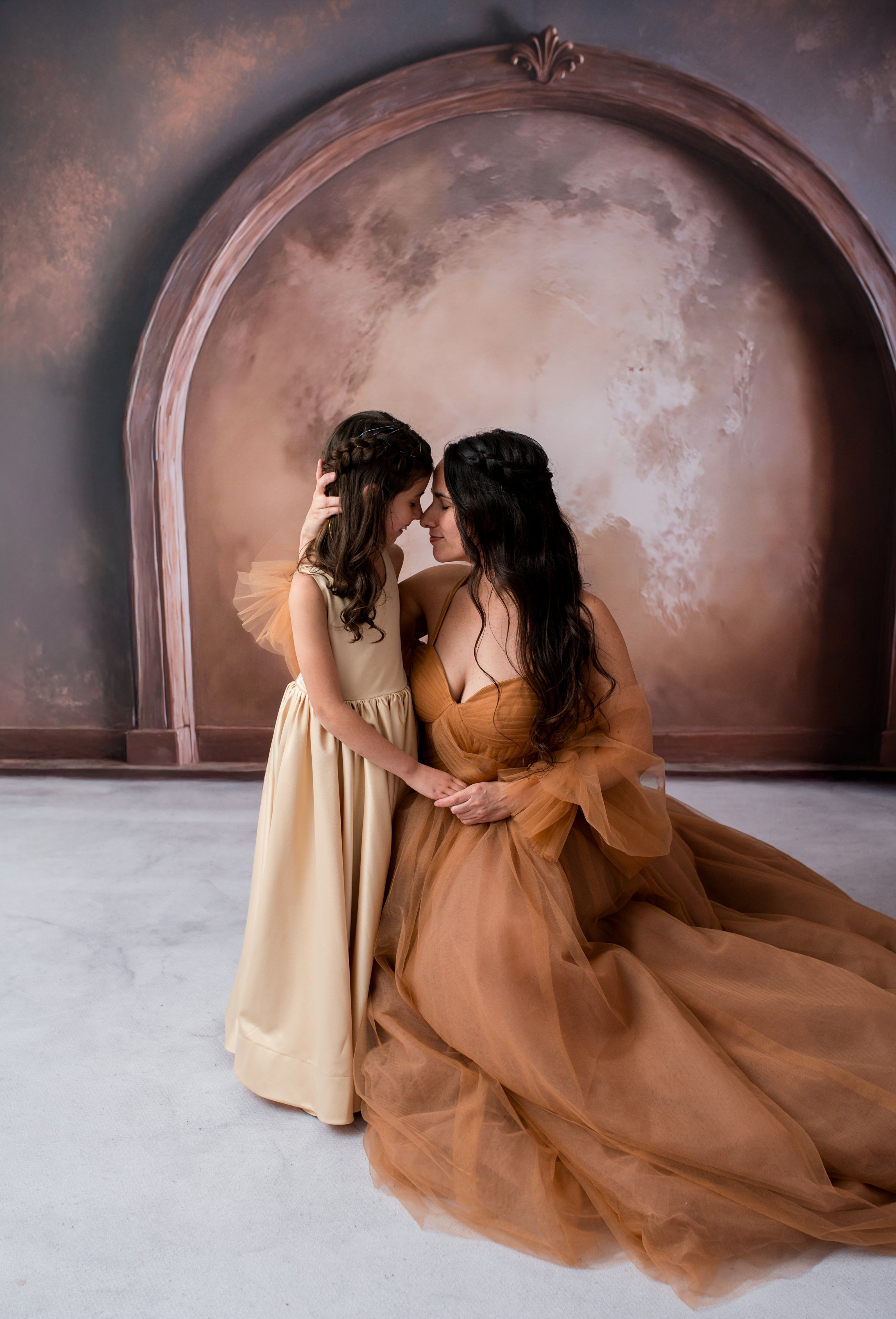 Luxury photography dress rental with dramatic volume and soft structure