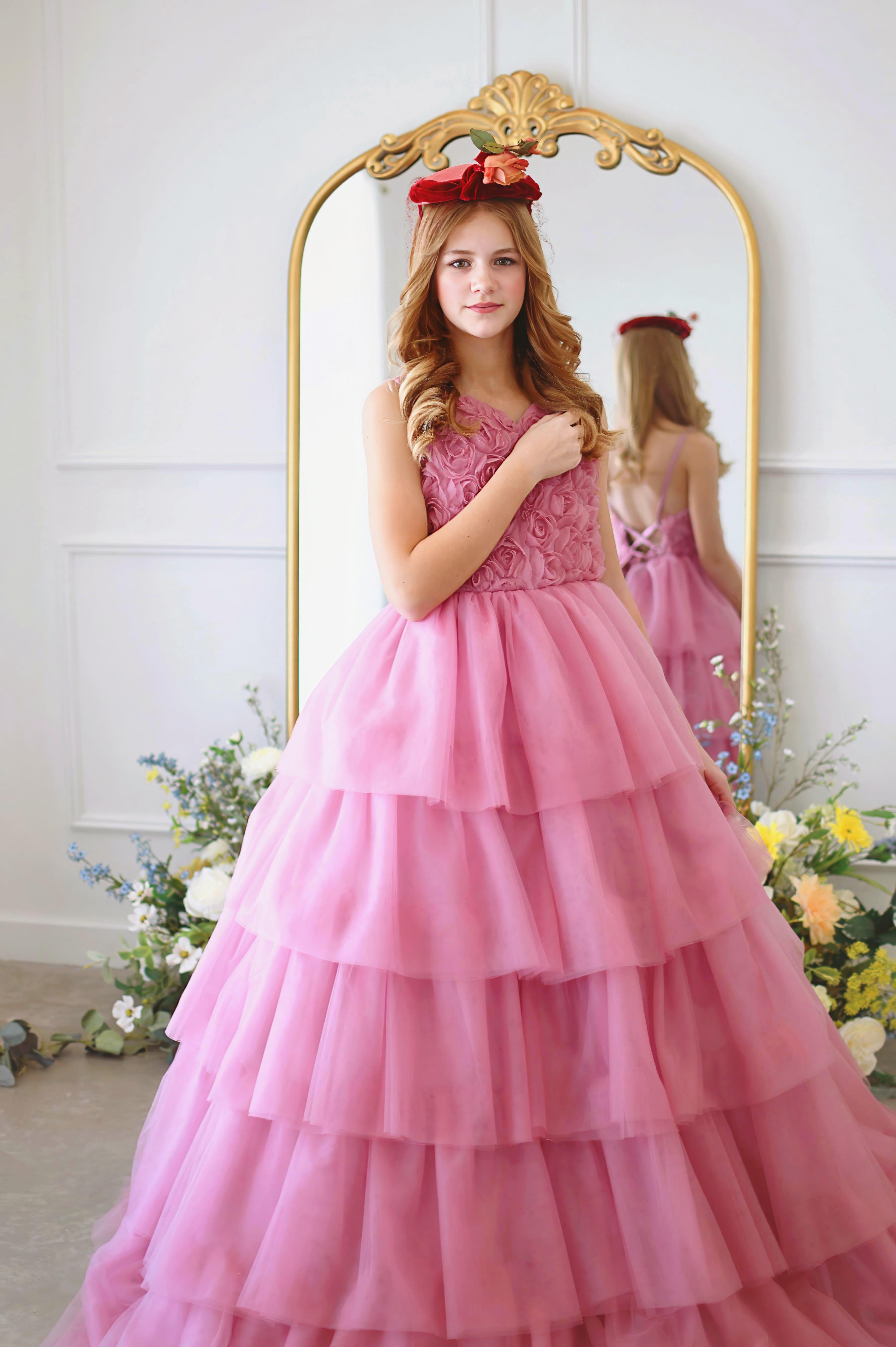 "Jardin Pastel" Couture Floor length gown  (12 Year - Petite 14 Year)
