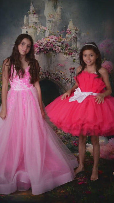 Rental gowns: Floor long rental dress -  pink beaded dress for girls. Girls dresses for photography sessions. 