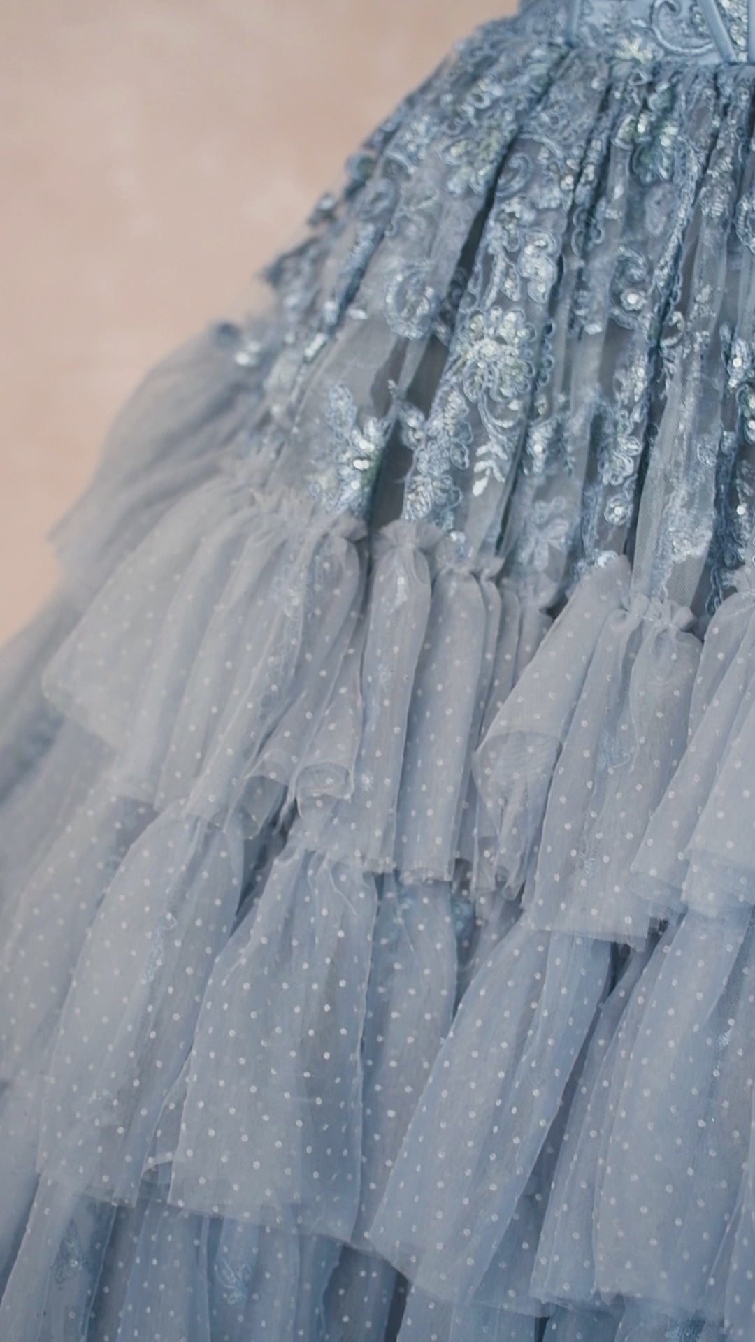 Luxury custom gown with floral embroidered bodice and sequins

