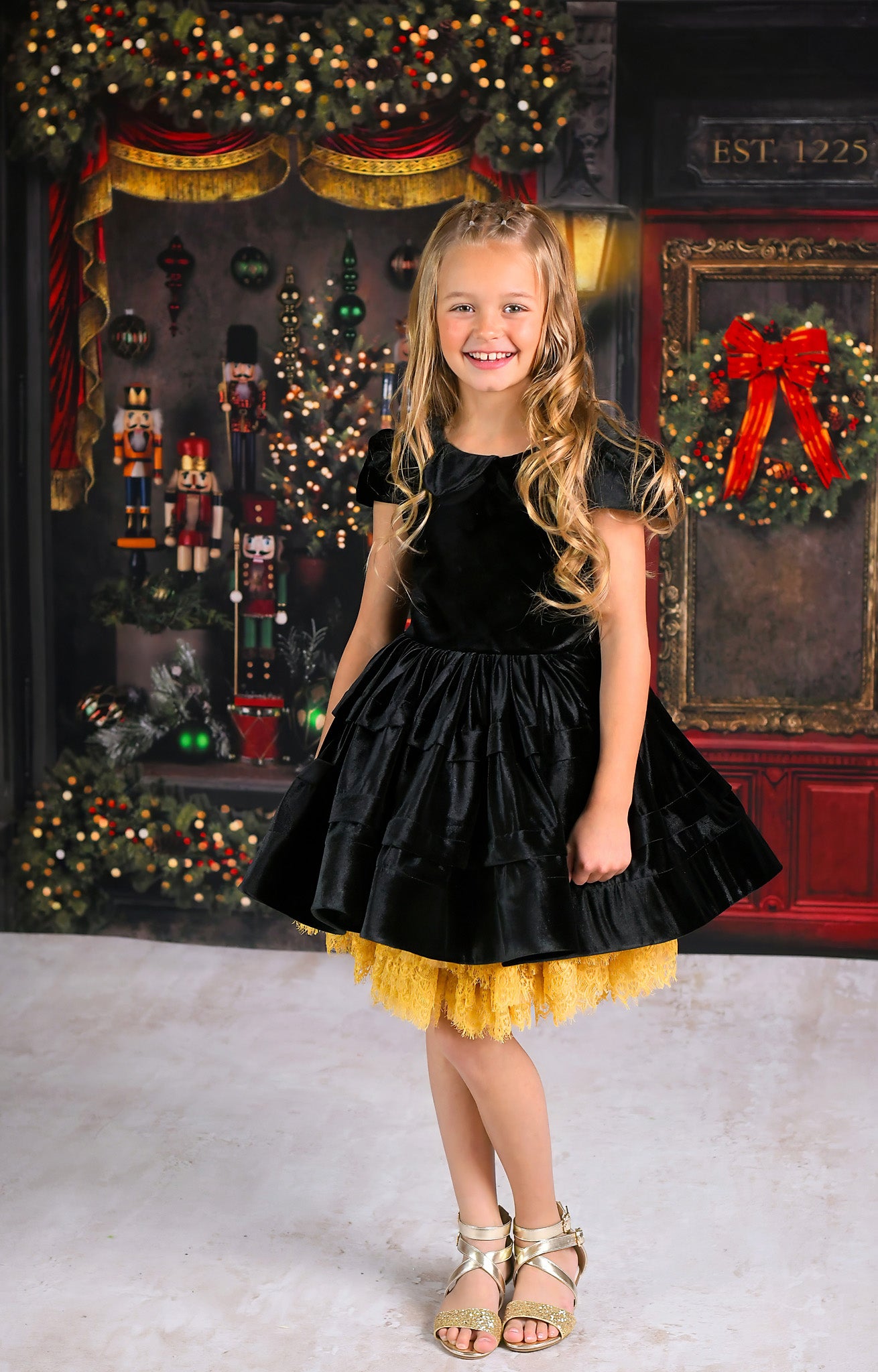 Couture rental gown  set  "Sammy" -   petal length dress + 3 short tulle lace skirts  ( 5 Year - 7 Year)