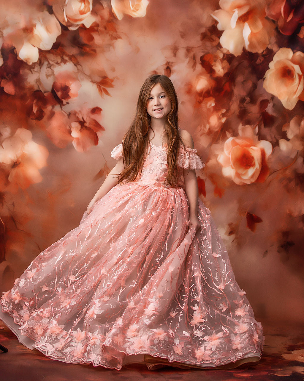 Couture Rental Gown "Heavenly" Peach -  Floor Length Dress ( 6 Year - Petite 7 Year)