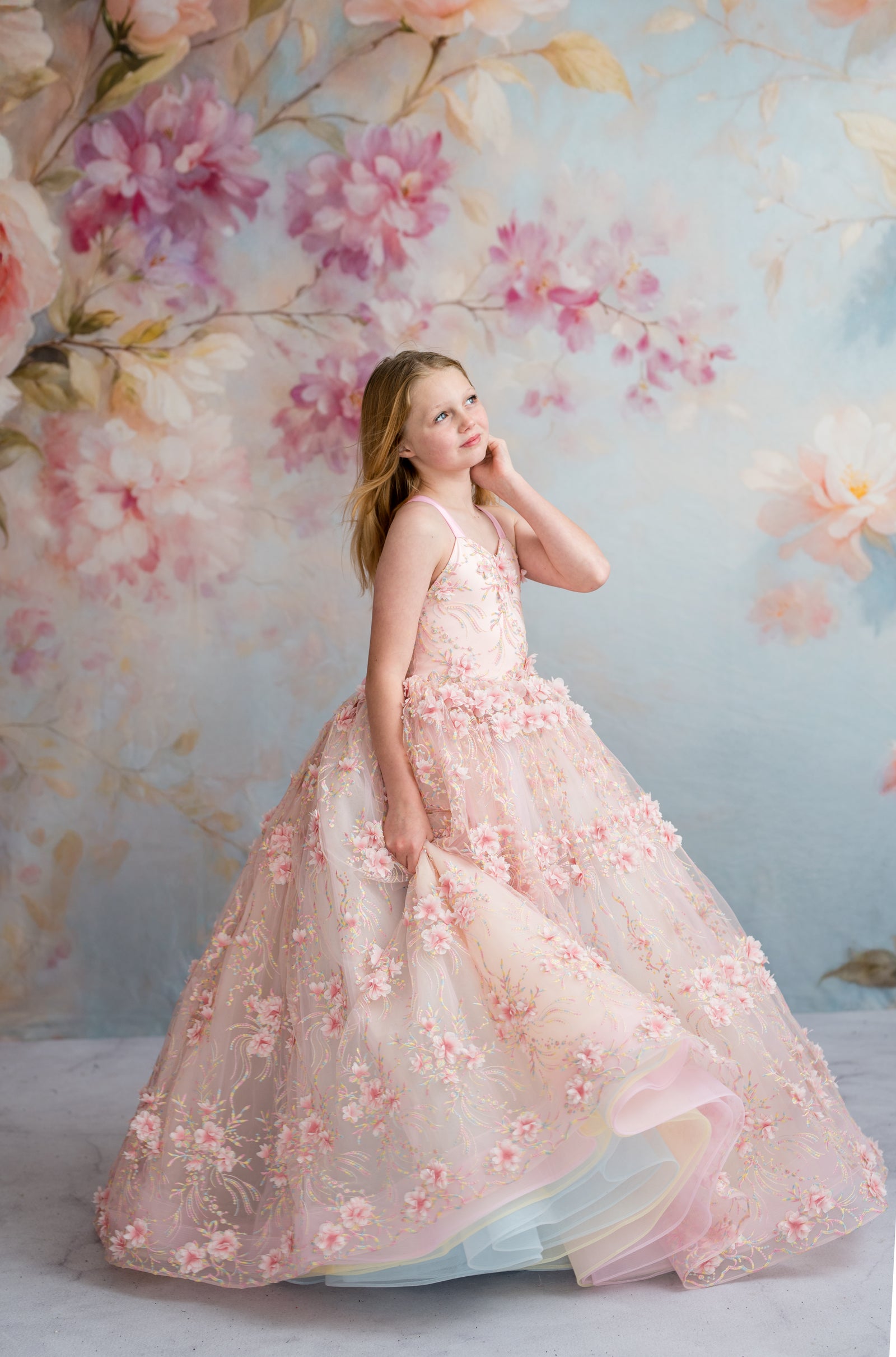 Little Blossom Promise Floor-Length Gown – Children’s Couture Editorial Dress for Special Occasions