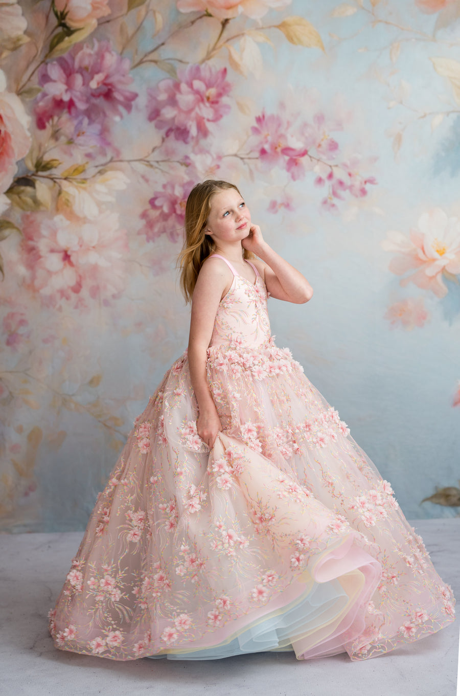 Little Blossom Promise Floor-Length Gown – Children’s Couture Editorial Dress for Special Occasions