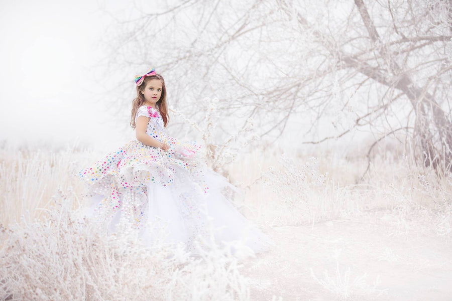 Birthday Confetti Cascade- select your color-  Floor Length Gown  Editorial Dress, Couture Gown, Special Occasion Dress