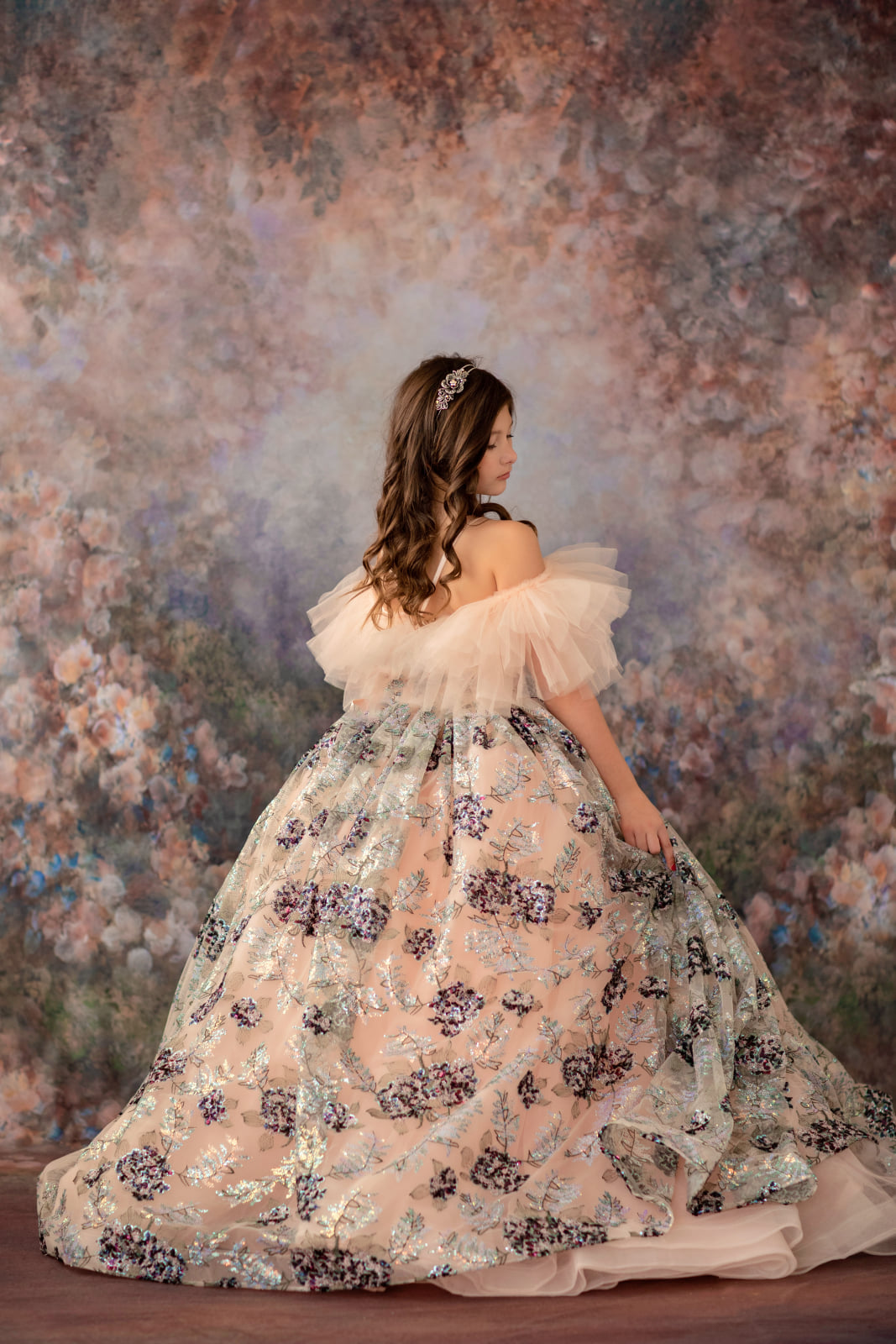 "Spring Bouquet" -  Floor long Length Dress Chiffon ( 7 Year - Petite 9 Year)
