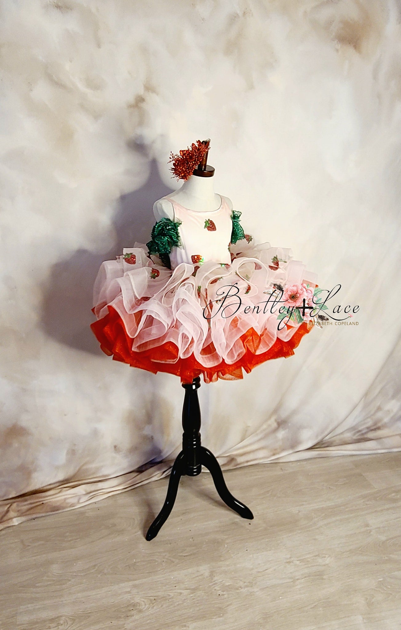 "Sweetest Strawberry"- Pink with green ruffle off shoulder (5 Year-Petite 6 Year)