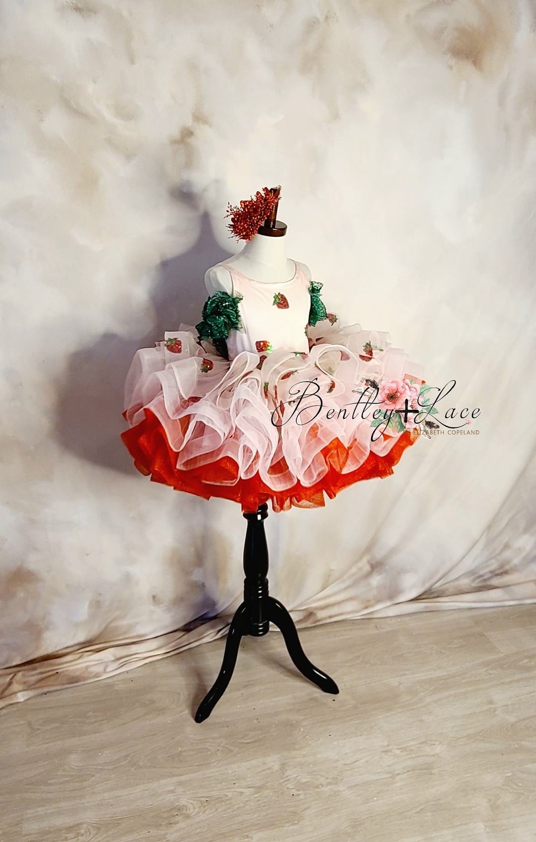 "Sweetest Strawberry"- Pink with green ruffle off shoulder (3 Year-Petite 5 Year)
