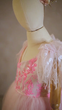 New rts Pink Dazzle Lace Floor-Length Rental Gown | Fits 9Y–10Y