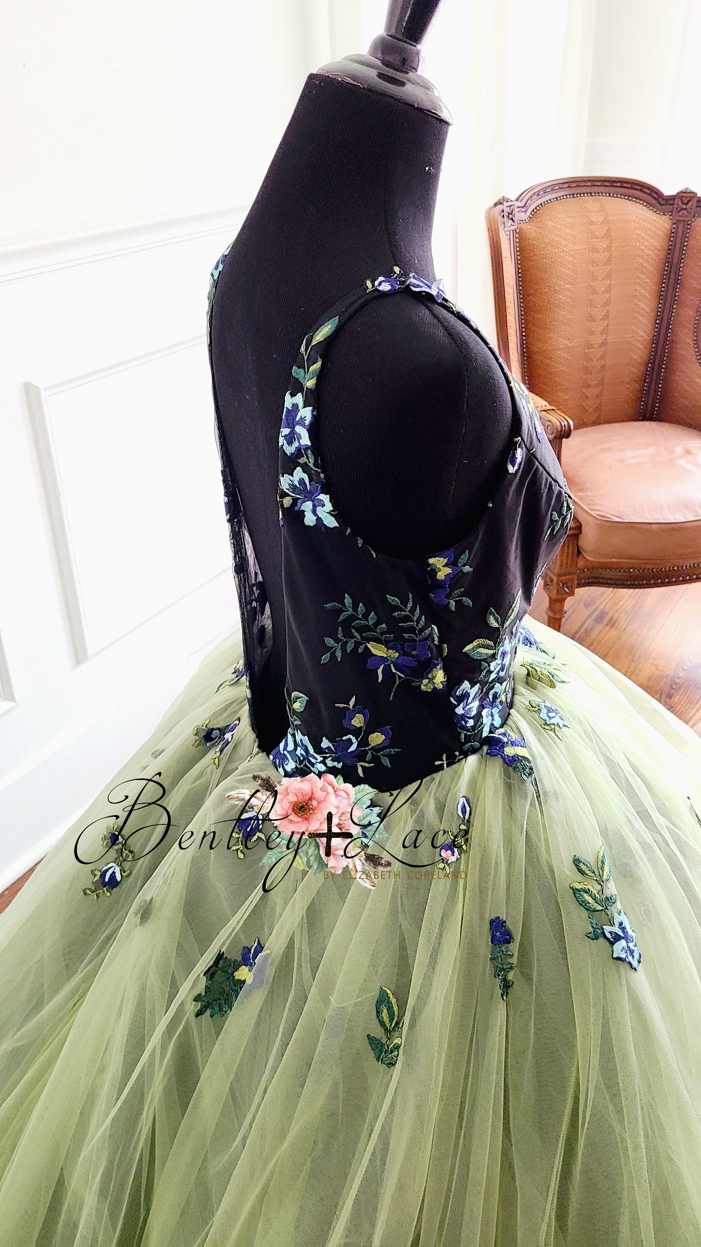 Good used condition  Olive-Beautiful floor long gown - Teen- Adult