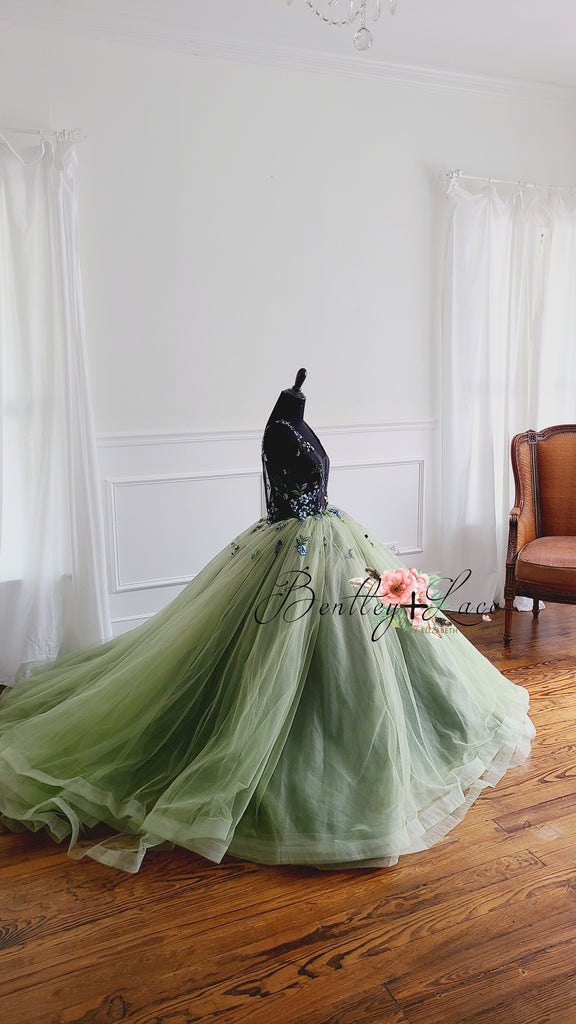 Good used condition  Olive-Beautiful floor long gown - Teen- Adult