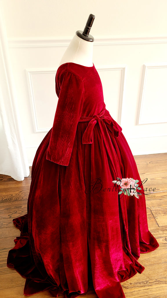 Penelope Velvet gown - Red Jewel with Sleeves  (6 Year - Petite 9 Year)