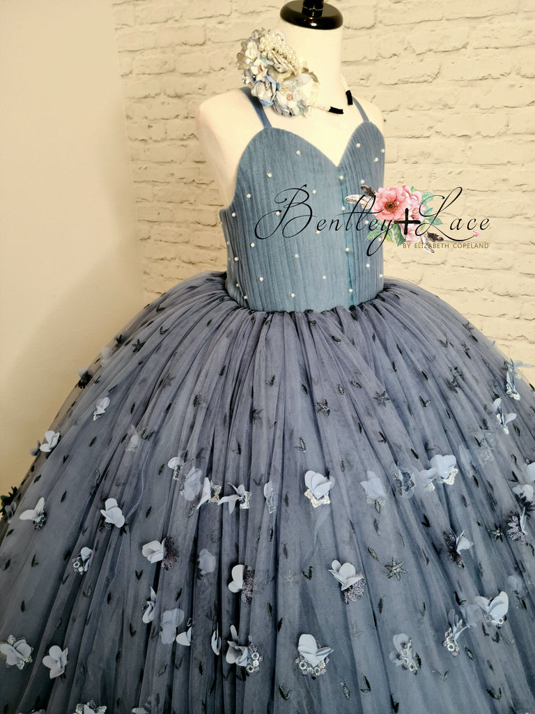 RETIRED RENTAL GUC Charlee- Floor long - shades of blue-  floral gown+Jacket - Gorgeous special occasion or photo shoot dress (6 Year-Petite 8 Year)