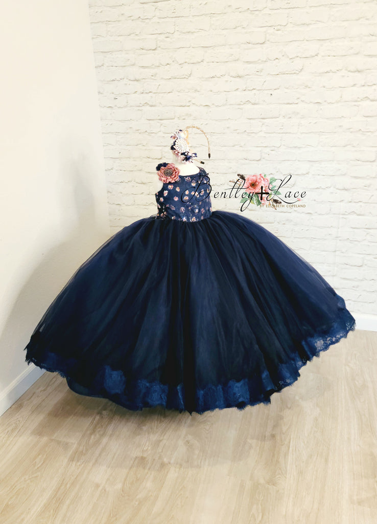 Euc "Amelie"  -  Toddler Floor Length Dress Navy  ( 4 Year - Petite 5 Year)