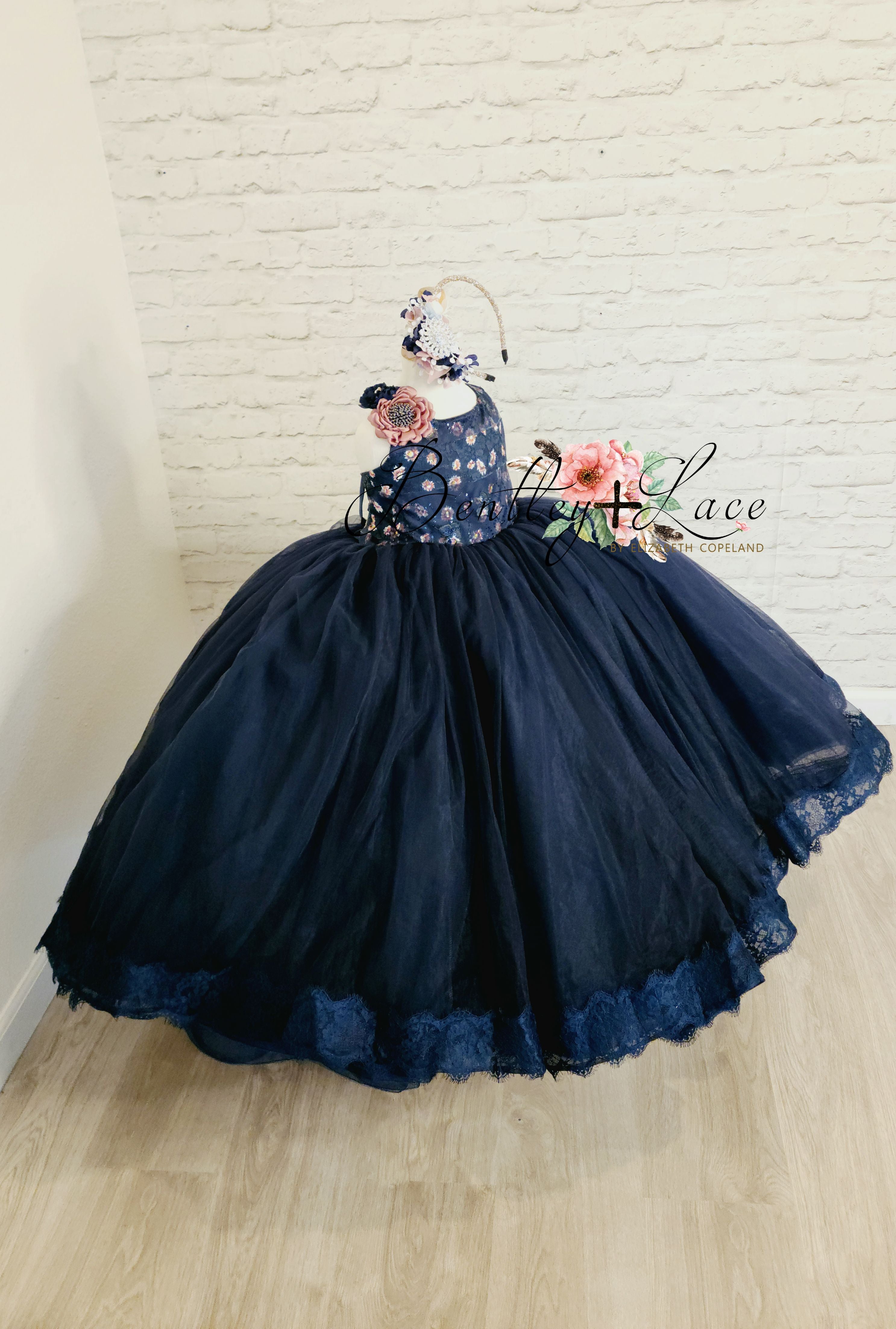 Euc "Amelie"  -  Toddler Floor Length Dress Navy  ( 4 Year - Petite 5 Year)