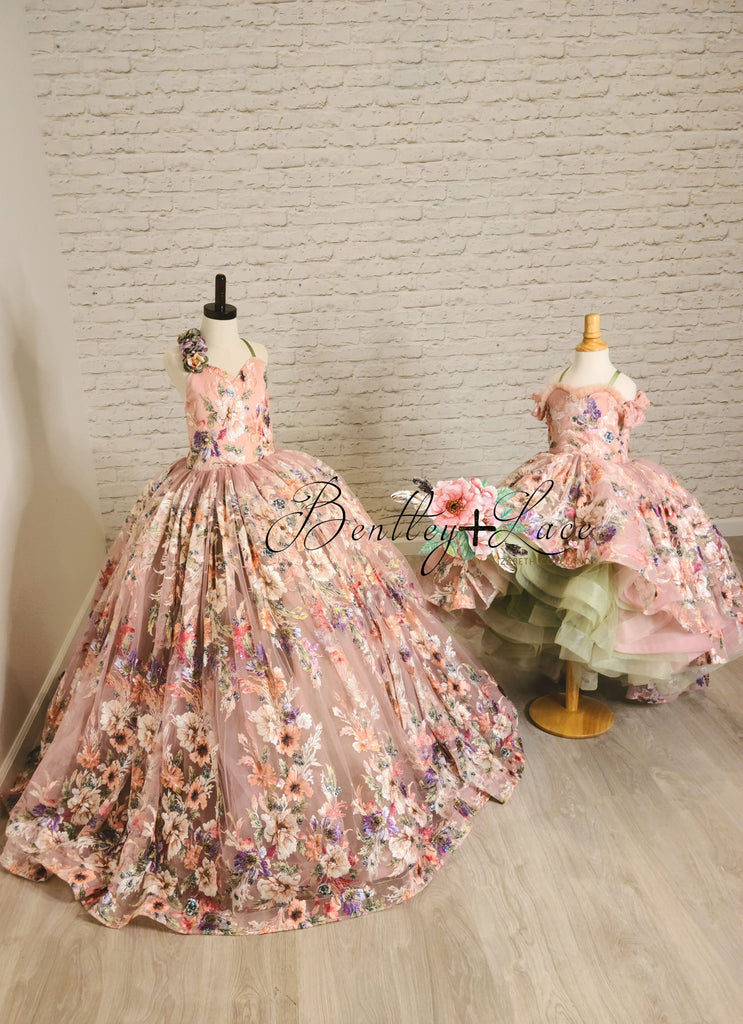 Retired rental guc "MARIBEL"- Floral Bouquet - High Low Length Dress (4 Year - Petite 5 Year)
