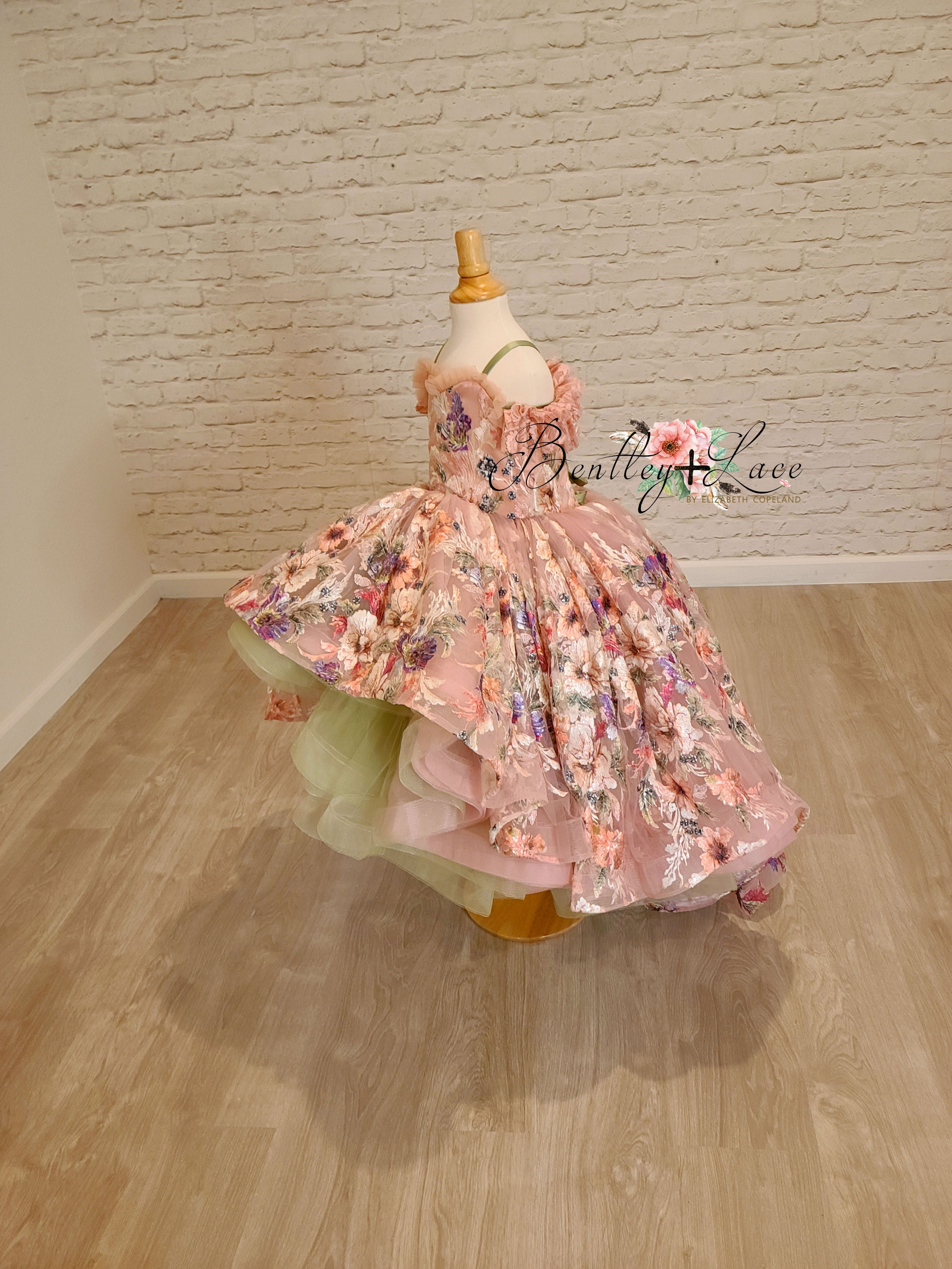 Retired rental guc "MARIBEL"- Floral Bouquet - High Low Length Dress (4 Year - Petite 5 Year)