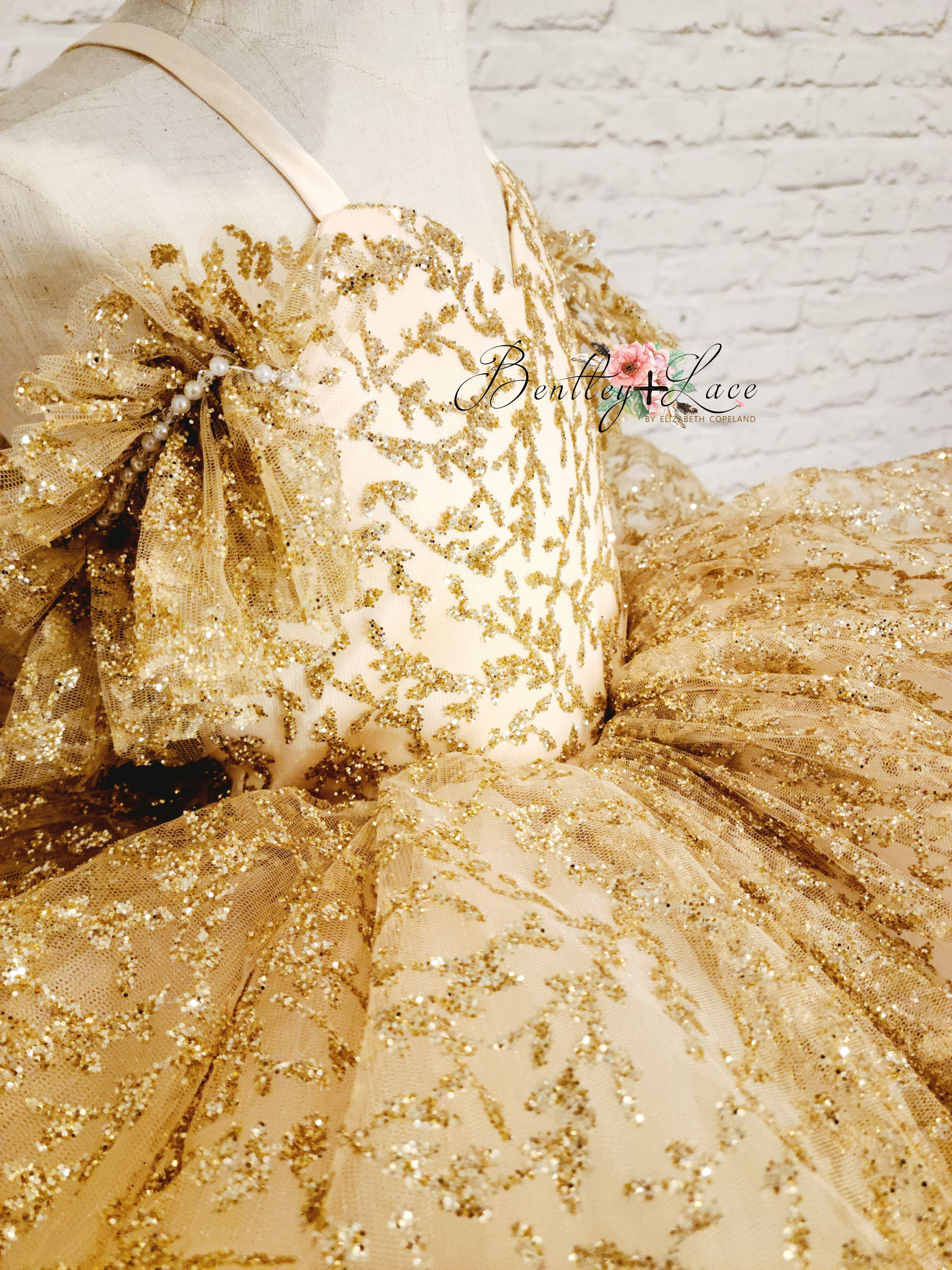 "Glimmering" Gold Leaf- Petal Length Dress  Editorial Dress, Couture Gown, Special Occasion Dress