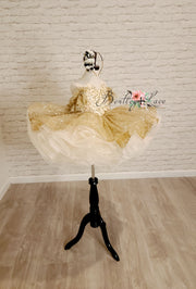 "Glimmering" Gold Leaf- Petal Length Dress  Editorial Dress, Couture Gown, Special Occasion Dress