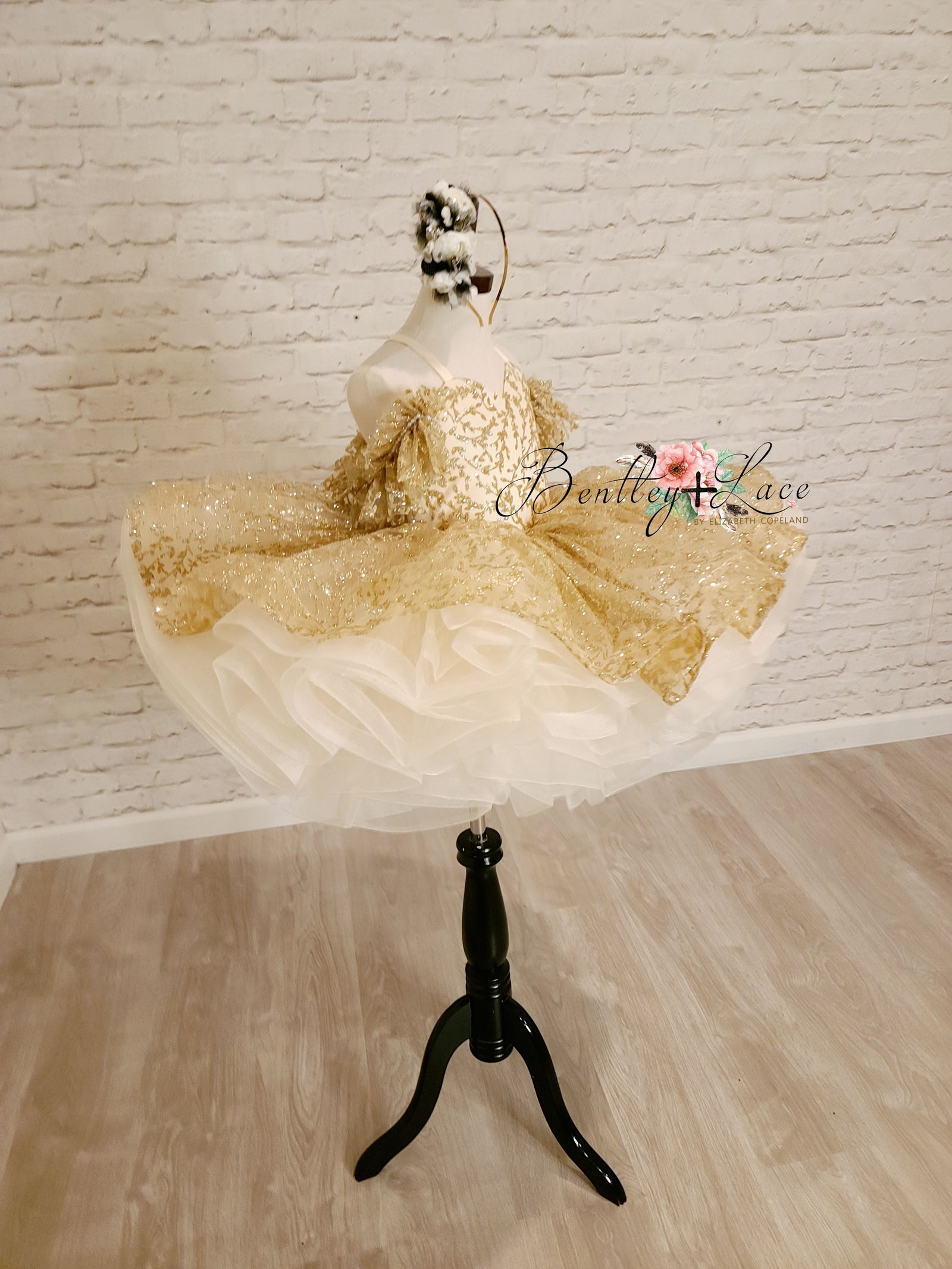 "Glimmering" Gold Leaf- Petal Length Dress  Editorial Dress, Couture Gown, Special Occasion Dress