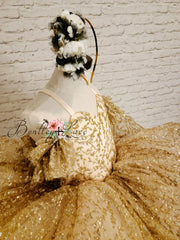 "Glimmering" Gold Leaf- Petal Length Dress  Editorial Dress, Couture Gown, Special Occasion Dress