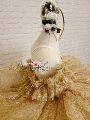 "Glimmering" Gold Leaf- Petal Length Dress  Editorial Dress, Couture Gown, Special Occasion Dress
