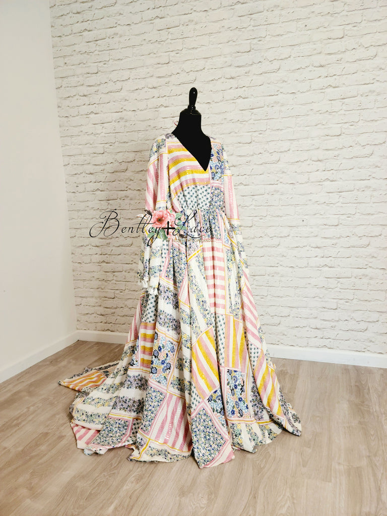 New. No slip "Patchwork Dreaming" - Beautiful boho inspired gown - (TEEN-ADULT) Maternity Friendly.