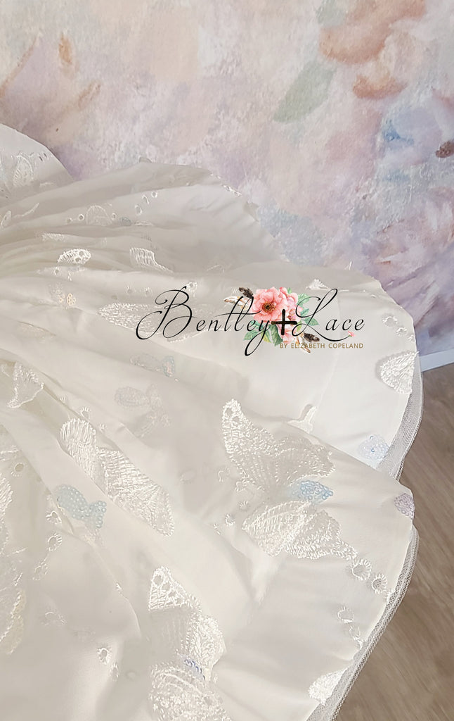 "Maybrie" -  white butterfly   Petal Length Dress  - ( 4 Year - Petite 5 Year) NEW READY TO SHIP.