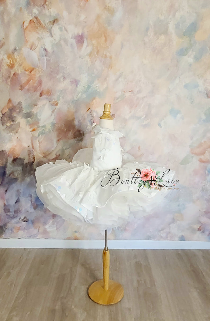 "Maybrie" -  white butterfly   Petal Length Dress  - ( 4 Year - Petite 5 Year) NEW READY TO SHIP.