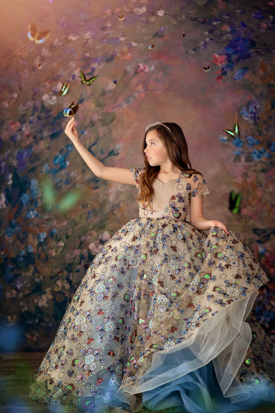 "Butterfly Garden" -  Floor long Length Dress- ( 6-9)