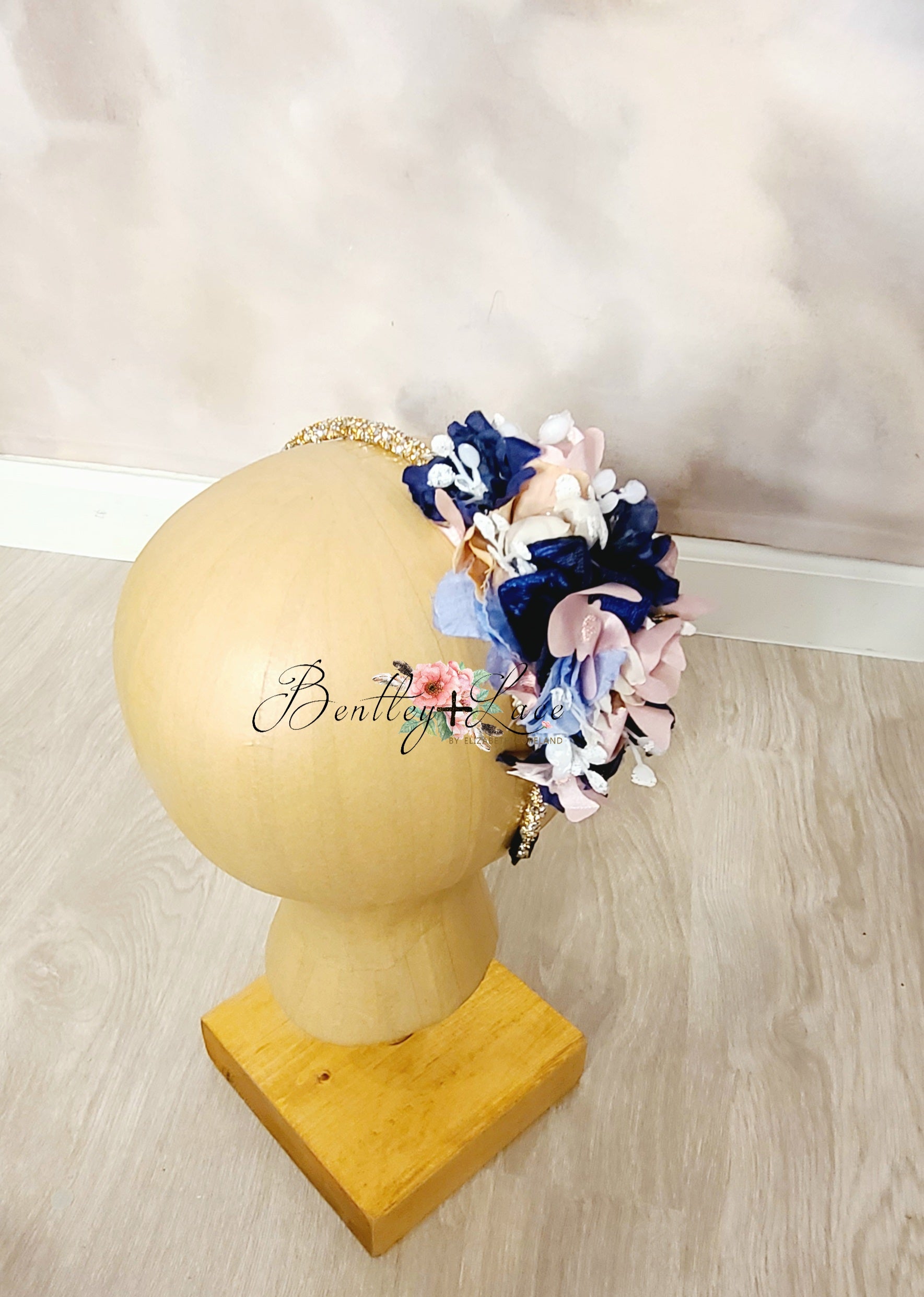Navy & Pink rhinestone Floral Headband