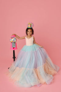 Euc Sherbet "Rainbow Party" Floor Length Dress (6 Year-Petite 8 Year)