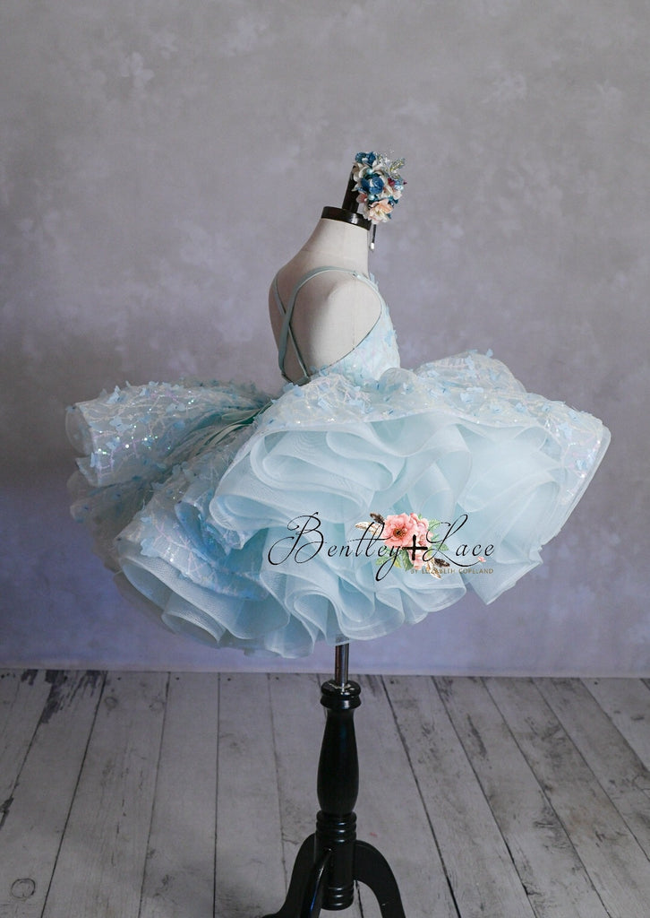 "Mystical Dreams" Butterflies- Seafoam -  Petal Length Dress ( 4 Year - Petite 5 Year)