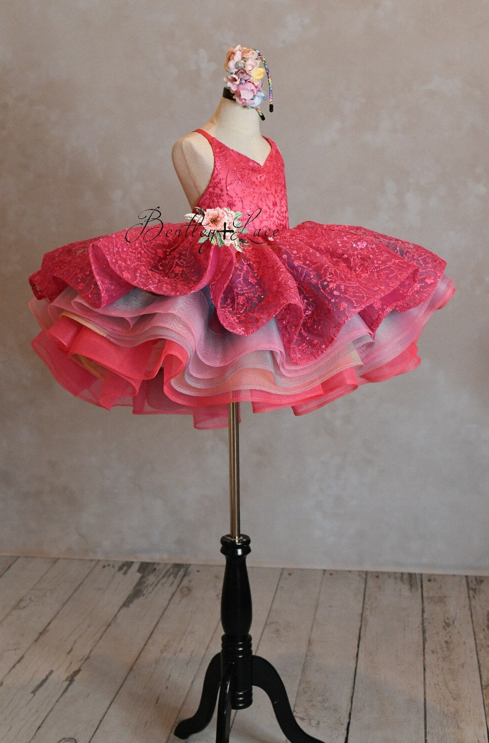 "Somewhere over the Rainbow" -  Bold Pink - Petal Short Length Dress ( 6 Year - Petite 7 Year)