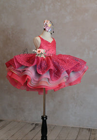 RETIRED RENTAL EUC "Somewhere over the Rainbow" -  Bold Pink - Petal Short Length Dress ( 6 Year - Petite 7 Year)