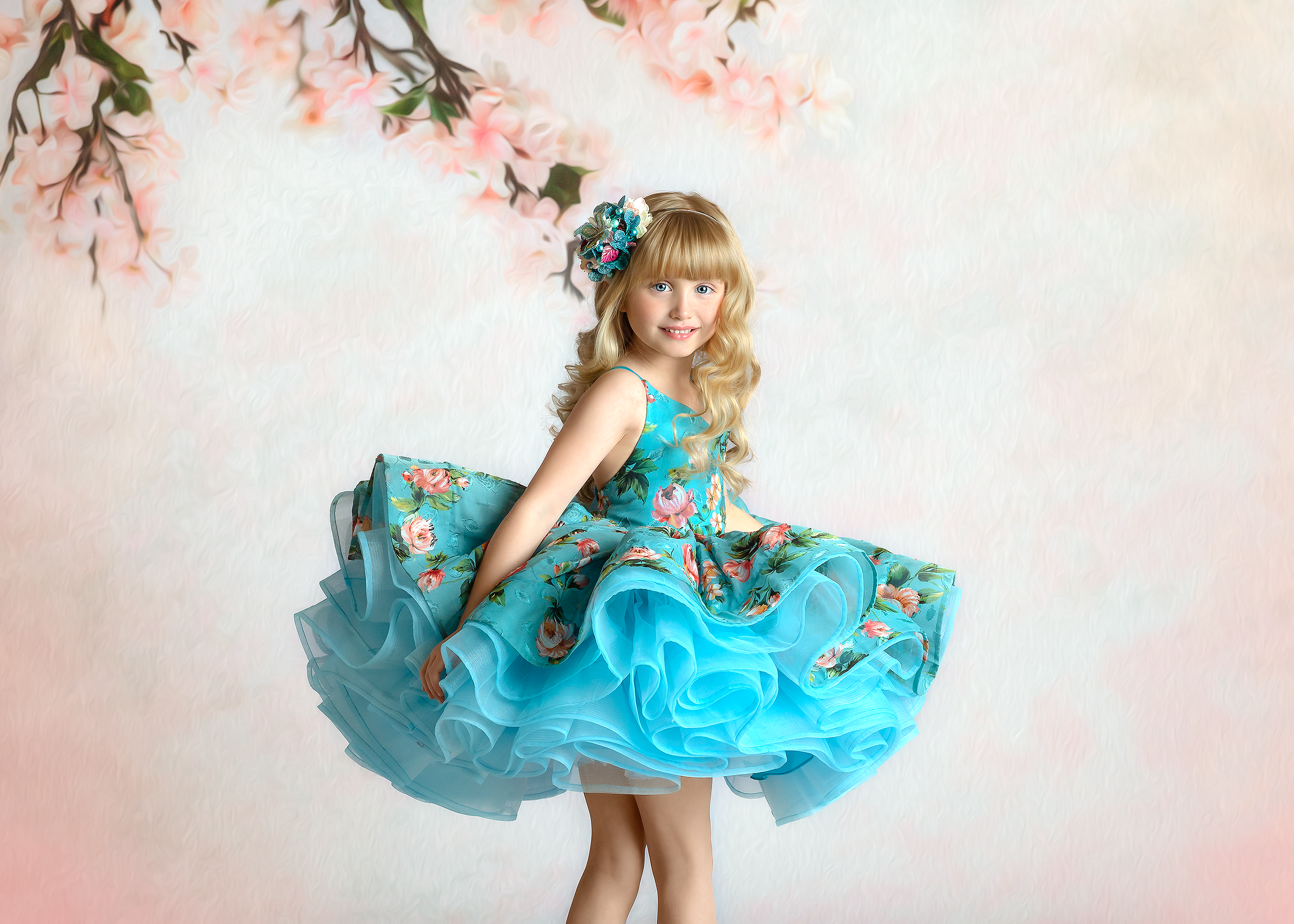 "Chan" Petal Length Dress-Blue (5 Year-6 Year)