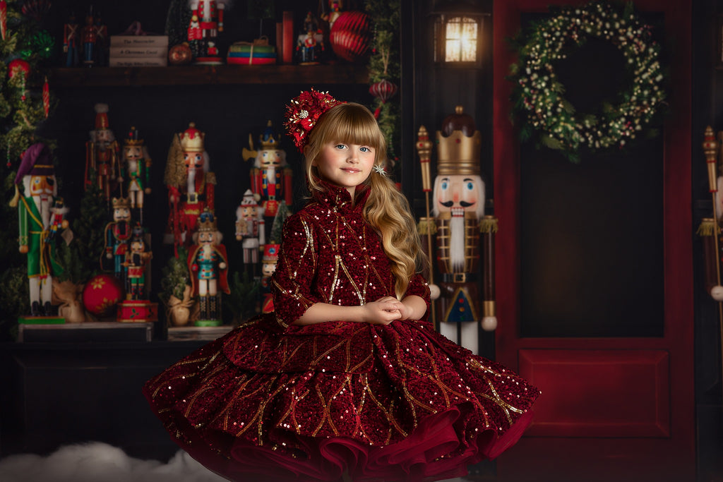 "Nutcracker Dance" - Red With Sleeve Option Petal Length Dress  ( 5 Year - Petite 6 Year)