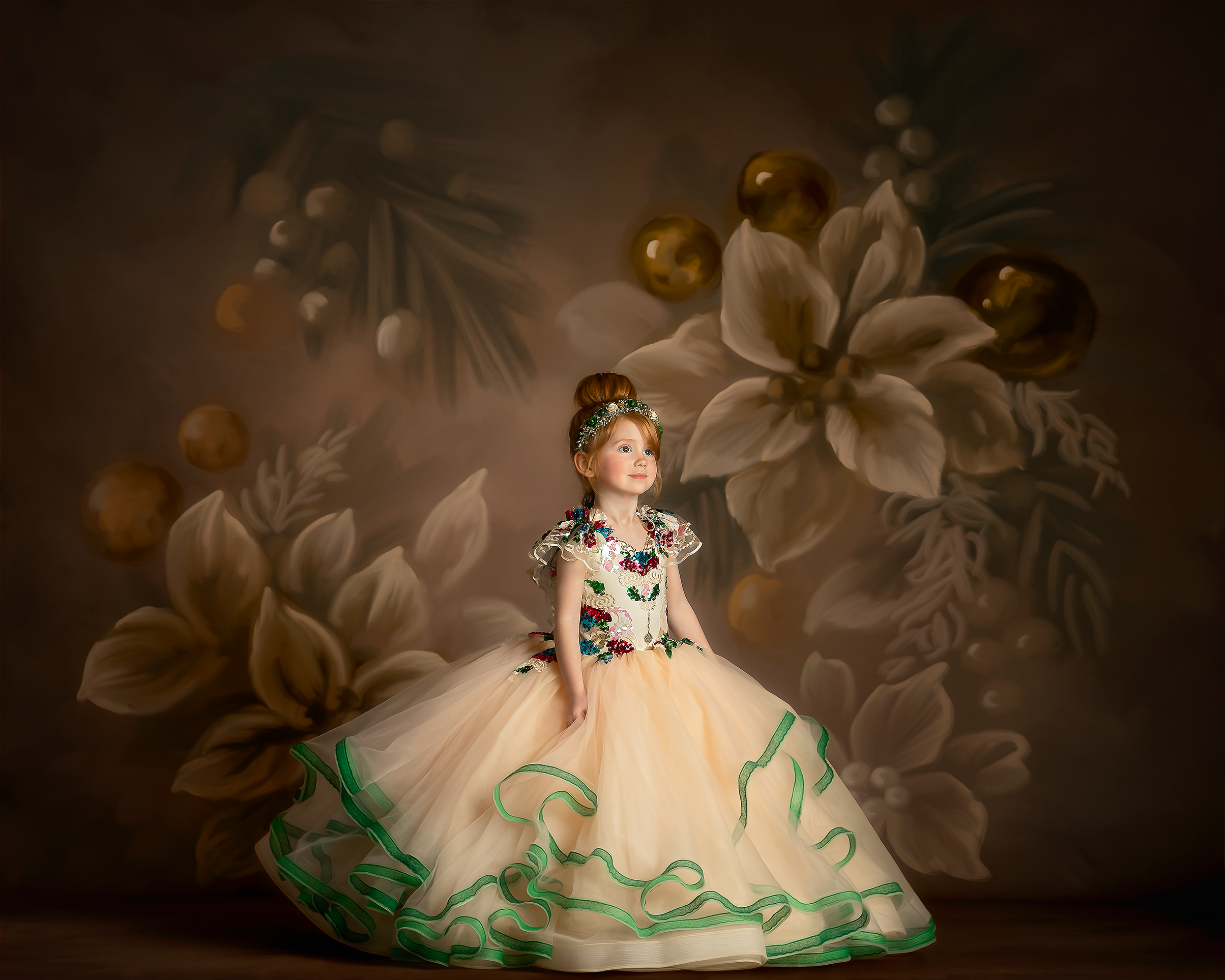 "Holiday Jewel" Cascades- Floor Length Dress ( 4 Year - Petite 5 Year)