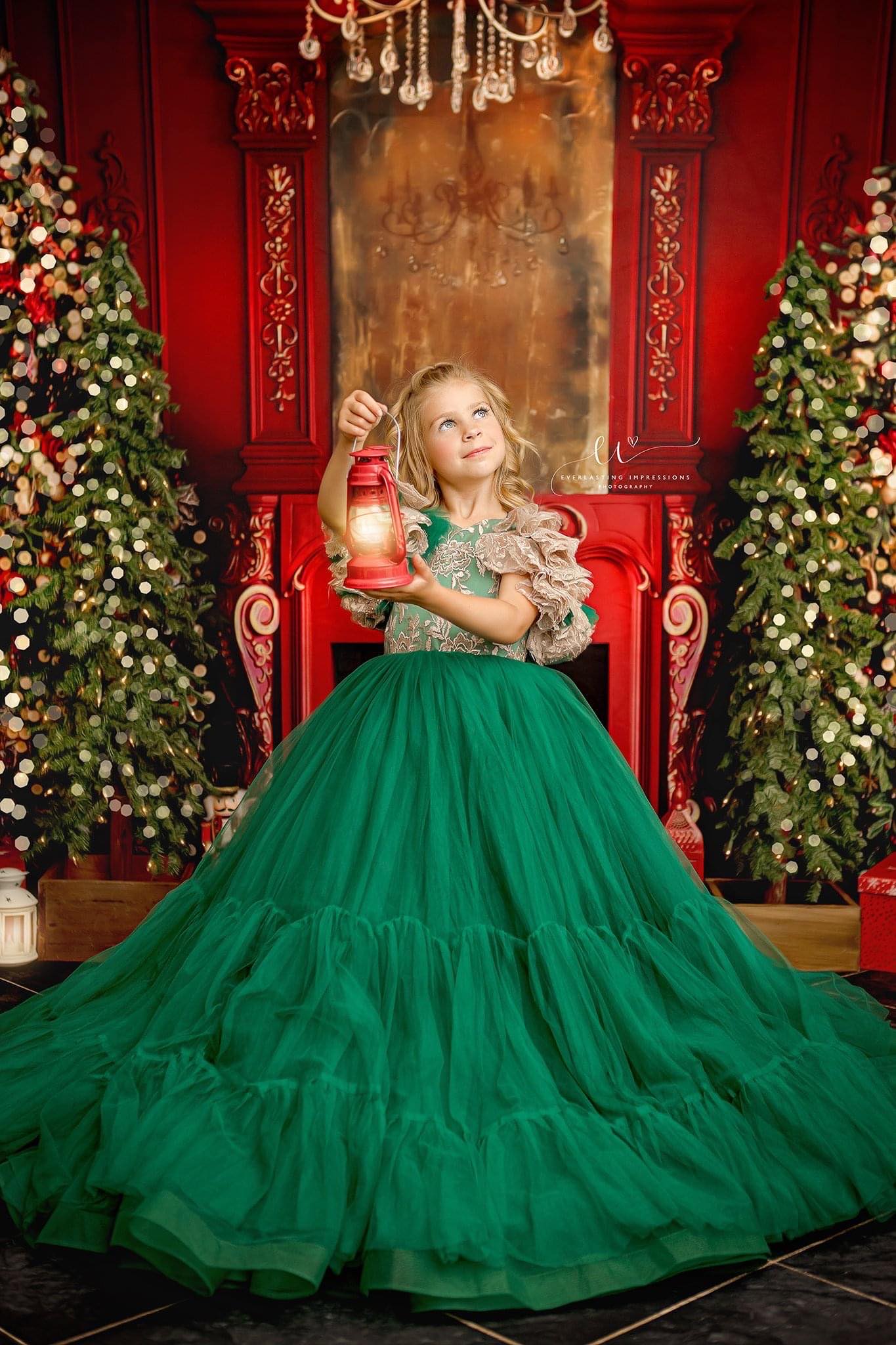 "Jillian" in green and champagne Floor Length Dress ( 6 Year - Petite 7 Year)