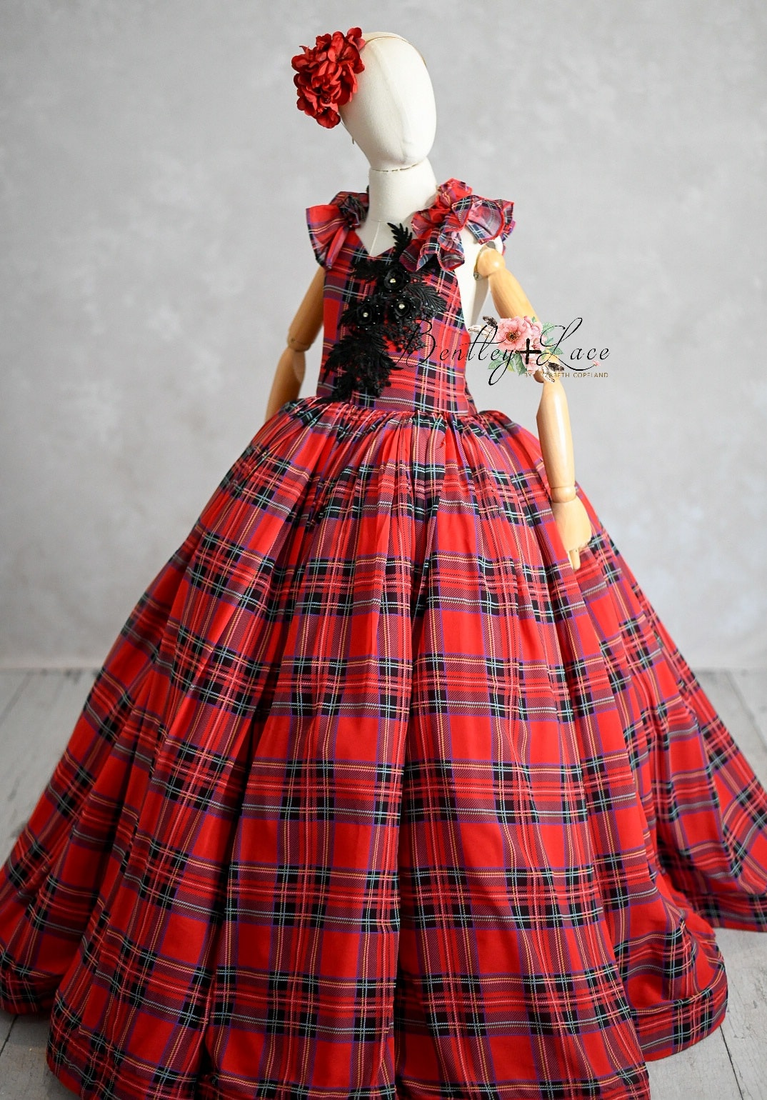 Carolle Christmas Gown with Vintage Plaid Design