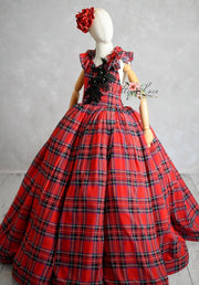 Carolle Christmas Gown with Vintage Plaid Design