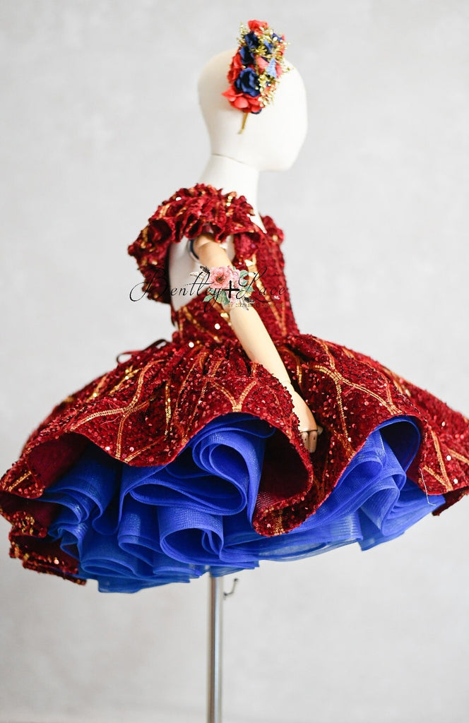 "Nutcracker Holiday" - Red/Blue  Petal Length Dress  ( 5 Year - Petite 6 Year)